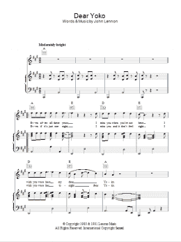 page one of Dear Yoko (Piano, Vocal & Guitar Chords)