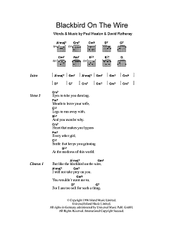 page one of Blackbird On The Wire (Guitar Chords/Lyrics)