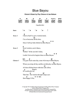 page one of Blue Bayou (Guitar Chords/Lyrics)