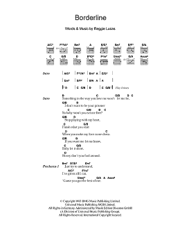 page one of Borderline (Guitar Chords/Lyrics)