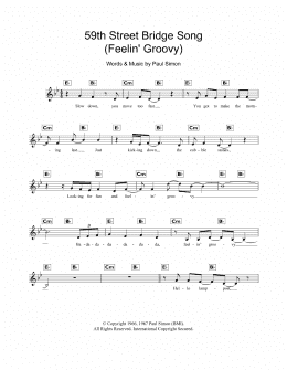 page one of The 59th Street Bridge Song (Feelin' Groovy) (Piano Chords/Lyrics)