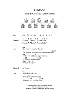 page one of C Moon (Guitar Chords/Lyrics)