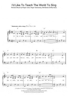 page one of I'd Like To Teach The World To Sing (Easy Piano)