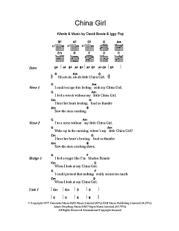page one of China Girl (Guitar Chords/Lyrics)
