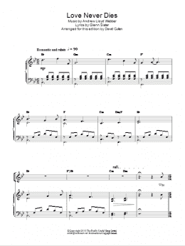 page one of Love Never Dies (Piano, Vocal & Guitar Chords (Right-Hand Melody))