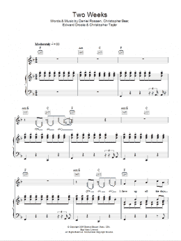 page one of Two Weeks (Piano, Vocal & Guitar Chords)