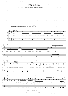 page one of I'm Yours (Beginner Piano (Abridged))