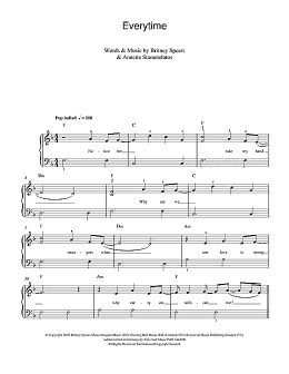page one of Everytime (Beginner Piano (Abridged))