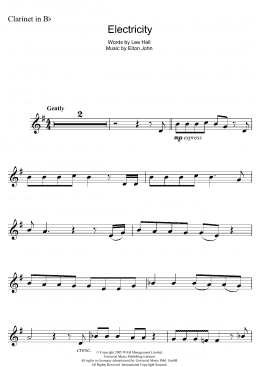 page one of Electricity (from Billy Elliot: The Musical) (Clarinet Solo)