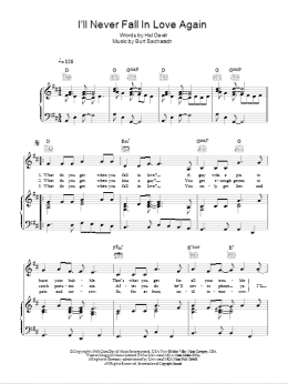 page one of I'll Never Fall In Love Again (Piano, Vocal & Guitar Chords)