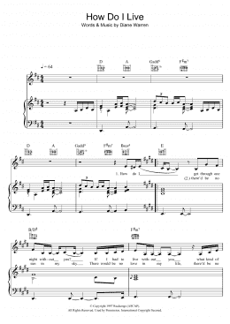 page one of How Do I Live (Piano, Vocal & Guitar Chords)