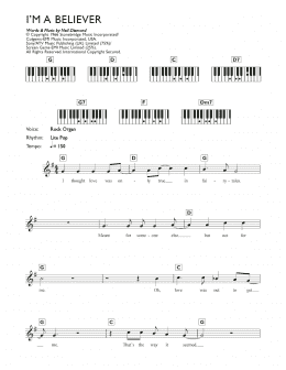 page one of I'm A Believer (Piano Chords/Lyrics)