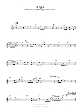 page one of Angie (Lead Sheet / Fake Book)