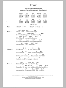 page one of Ironic (Guitar Chords/Lyrics)