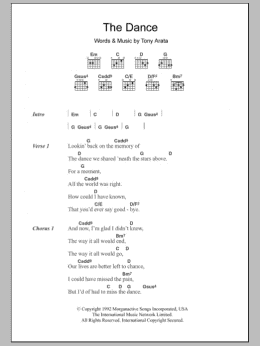 page one of The Dance (Guitar Chords/Lyrics)