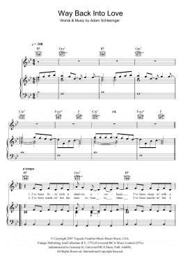 page one of Way Back Into Love (from the soundtrack to 'Music And Lyrics') (Piano, Vocal & Guitar Chords)