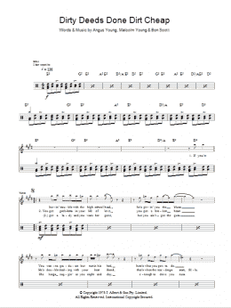 page one of Dirty Deeds Done Dirt Cheap (Drums) (Lead Sheet / Fake Book)