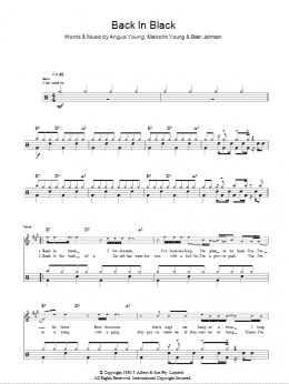 page one of Back In Black (Drums) (Lead Sheet / Fake Book)