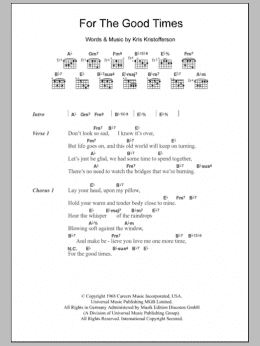 page one of For The Good Times (Guitar Chords/Lyrics)