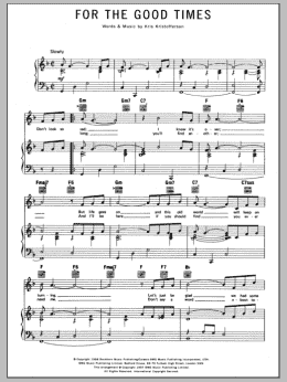 page one of For The Good Times (Piano, Vocal & Guitar Chords)