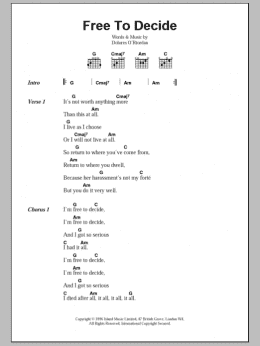 page one of Free To Decide (Guitar Chords/Lyrics)