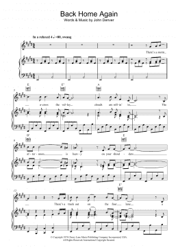 page one of Back Home Again (Piano, Vocal & Guitar Chords)
