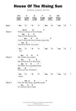 page one of The House Of The Rising Sun (Guitar Chords/Lyrics)