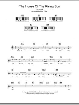 page one of The House Of The Rising Sun (Piano Chords/Lyrics)