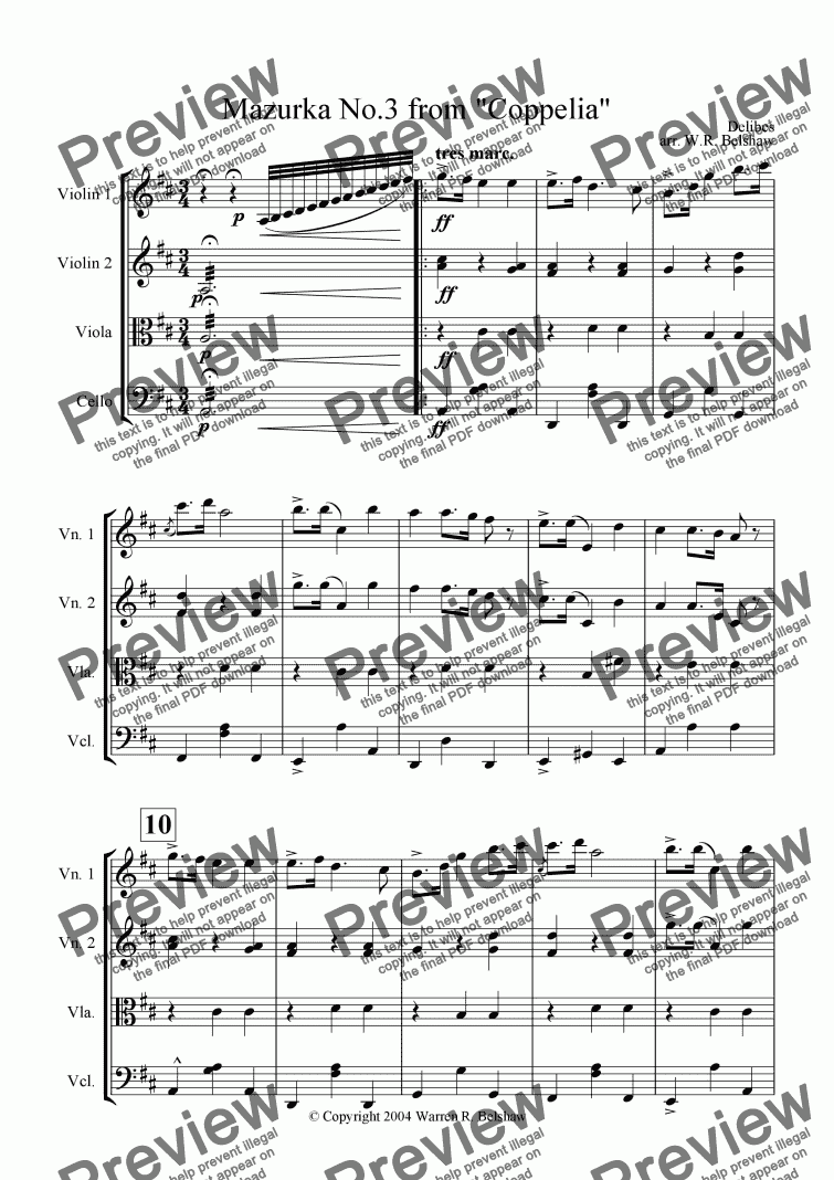 page one of "Mazurka No.3" from Coppelia