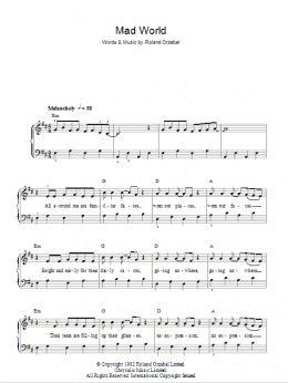 page one of Mad World (Easy Piano)