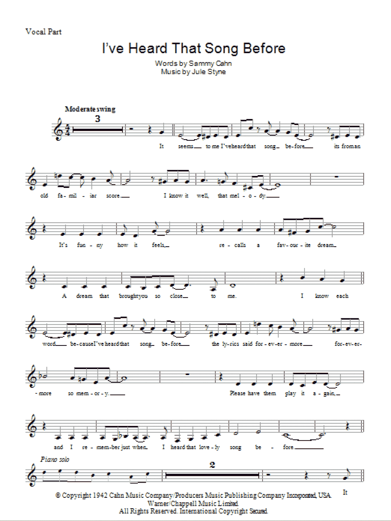 I've Heard That Song Before (Lead Sheet / Fake Book)