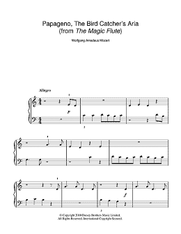 page one of Papageno, The Bird Catcher's Aria (Der Vogelfänger) (from The Magic Flute) (5-Finger Piano)