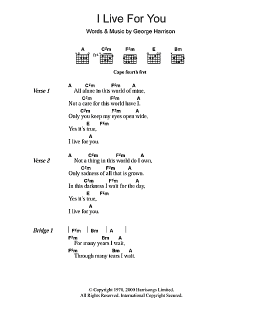 page one of I Live For You (Guitar Chords/Lyrics)