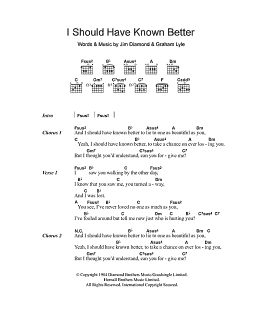 page one of I Should Have Known Better (Guitar Chords/Lyrics)