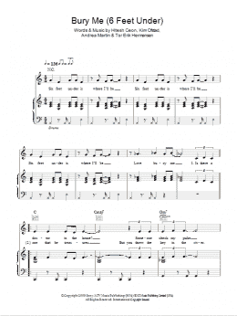page one of Bury Me (6 Feet Under) (Piano, Vocal & Guitar Chords)