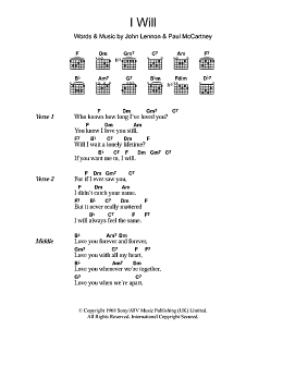 page one of I Will (Guitar Chords/Lyrics)