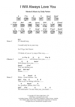 page one of I Will Always Love You (Guitar Chords/Lyrics)