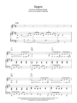 page one of Sogno (Piano, Vocal & Guitar Chords)