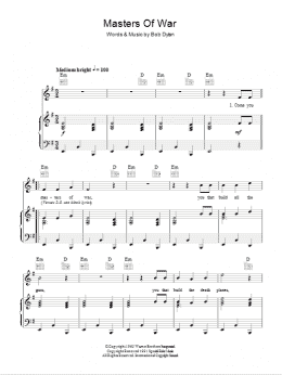 page one of Masters Of War (Piano, Vocal & Guitar Chords)