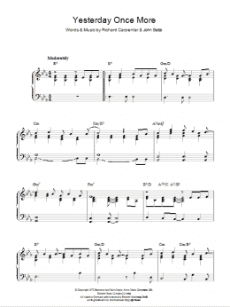 page one of Yesterday Once More (Piano Solo)