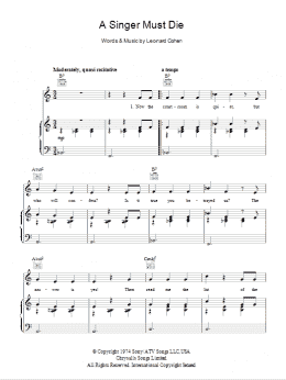 page one of A Singer Must Die (Piano, Vocal & Guitar Chords)