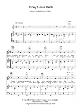 page one of Honey Come Back (Piano, Vocal & Guitar Chords)