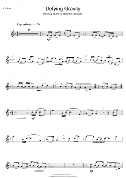 page one of Defying Gravity (from Wicked) (Clarinet Solo)