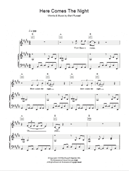 page one of Here Comes The Night (Piano, Vocal & Guitar Chords)