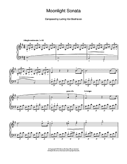 page one of Moonlight Sonata (Mondscheinsonate), First Movement, Op.27, No.2 (Beginner Piano (Abridged))