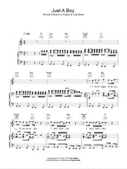 page one of Just A Boy (Piano, Vocal & Guitar Chords)