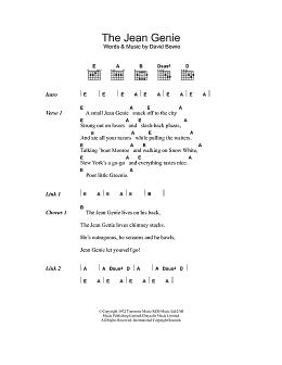page one of The Jean Genie (Guitar Chords/Lyrics)