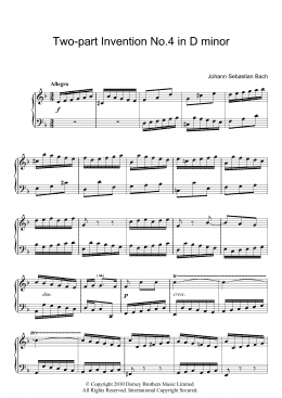 page one of Two-Part Invention No. 4 (Piano Solo)