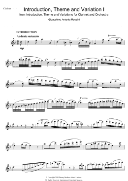 page one of Introduction, Theme And Variations For Clarinet and Orchestra (Clarinet Solo)