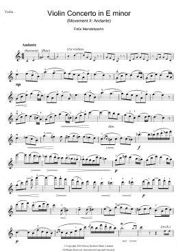 page one of Violin Concerto In E Minor, 2nd Movement: Andante (Violin Solo)